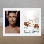 Montage montrant un soin visage de 45 minutes et deux coupes de champagne, illustrant l’Offre Evanescence à l’Hôtel Antares & Spa Honfleur.