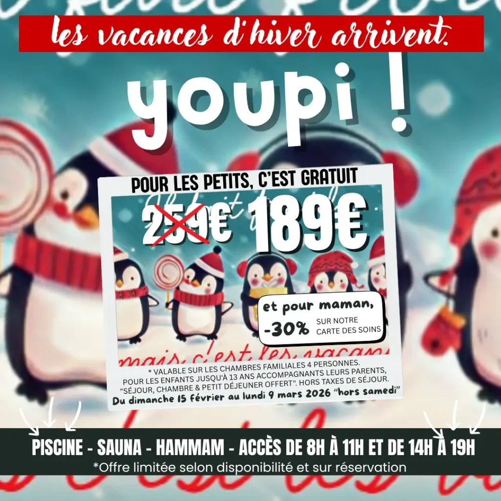 Offre vacances d'hiver famille 2026 à l'hôtel Antares Honfleur avec piscine et spa